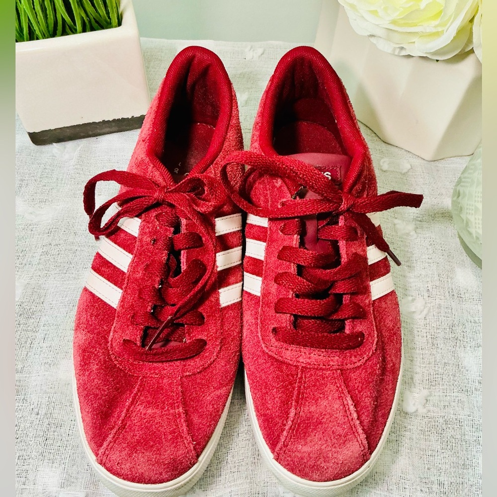 Vintage Adidas Red Suede Sneakers with White Accents
